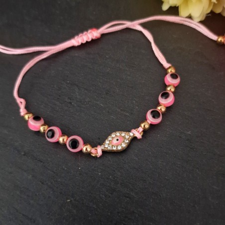 Pulseira Ajustável Mau Olhado [Olho Turco] - Rosa