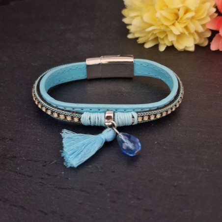 Pulseira Stylish Simples com Pompom e Pendente - Azul